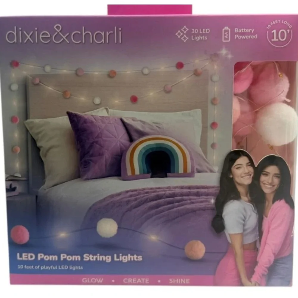 Dixie & Charli LED Pom Pom String Lights 10ft 30 LEDs Battery Powered Bin Deal